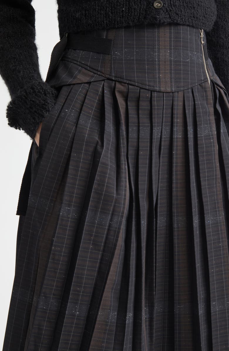 Meruert Tolegen Pleated Plaid Corset Midi Skirt, Alternate, color, Black Artisinal Plaid