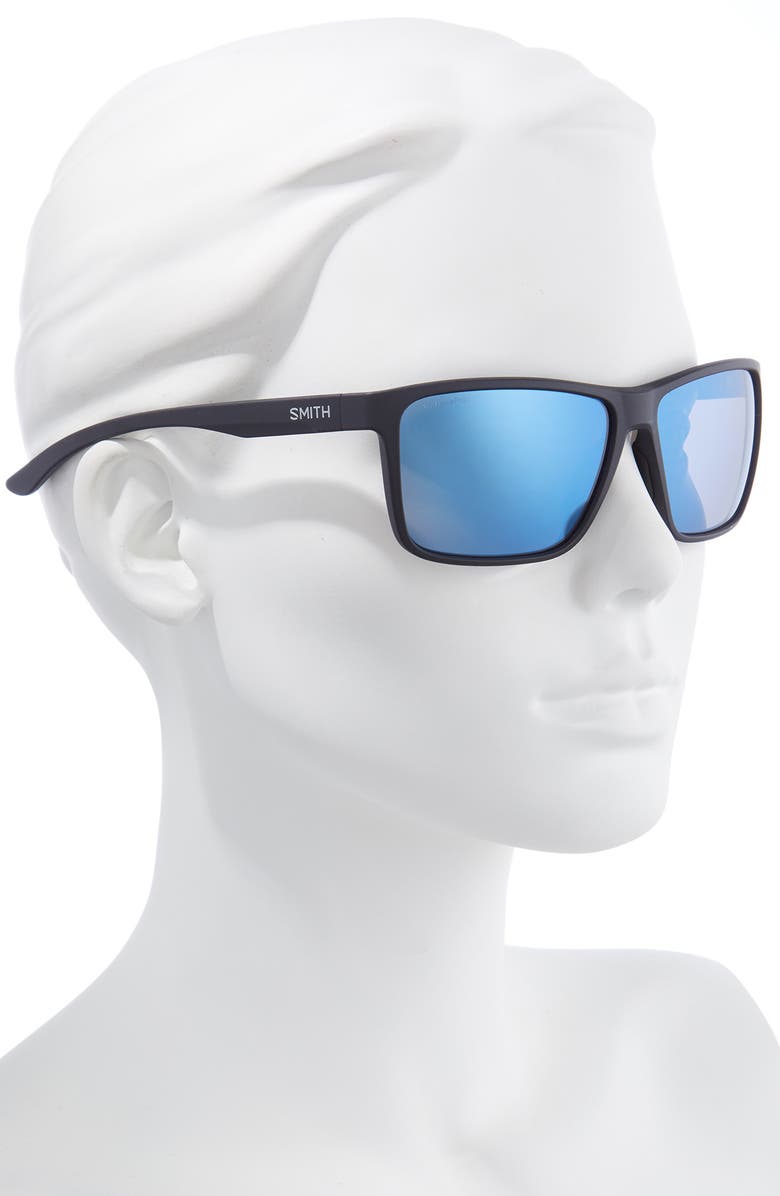 Smith Riptide 61mm Polarized Sport Square Sunglasses, Alternate, color, Matte Black / Chromapop Glass Polarized Blue Mirror