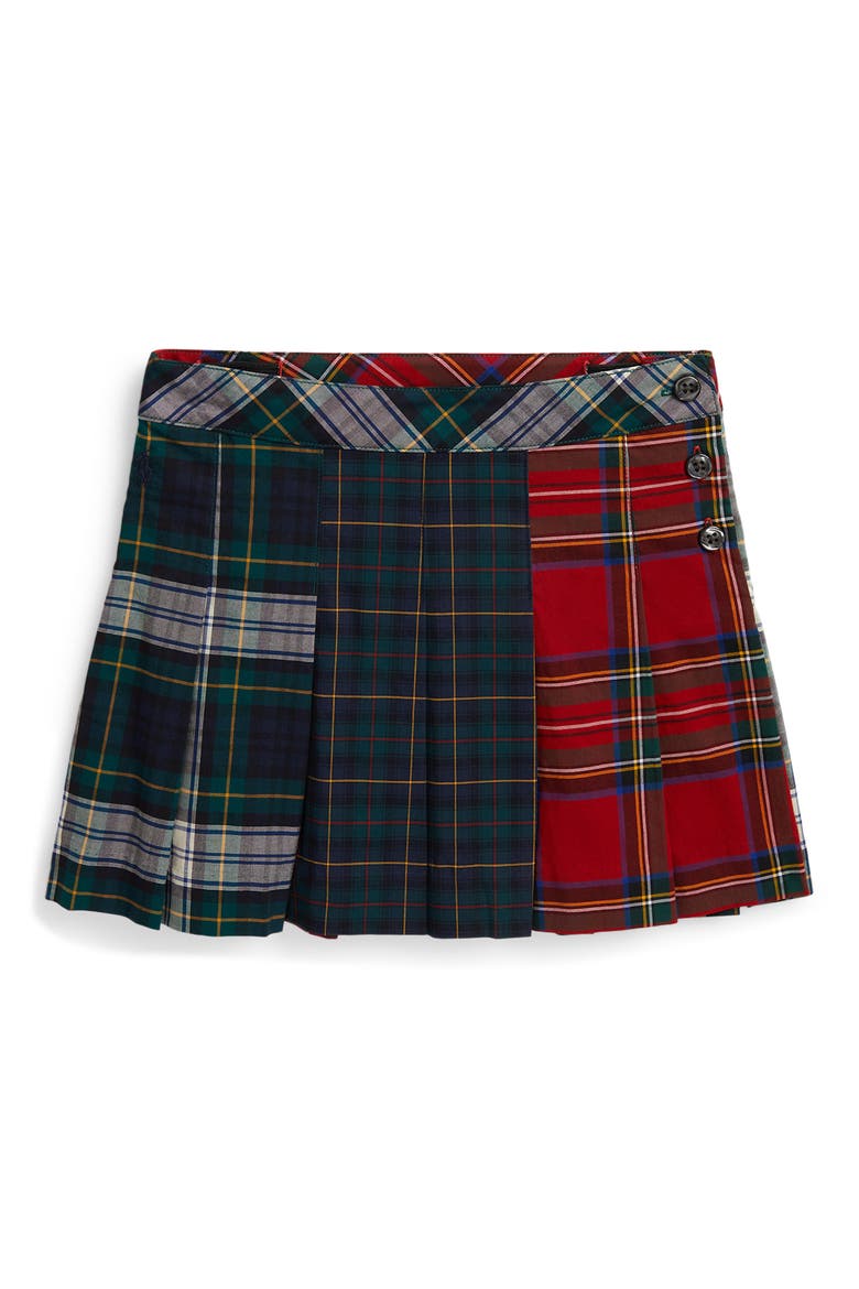 Kids' Plaid Pleated Poplin Skirt, Main, color, BLACK MULTI
