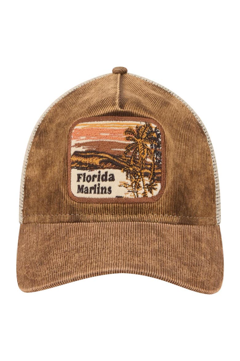 Men's New Era Dark Brown Florida Marlins Vintage Landscape 9TWENTY A-Frame Adjustable Trucker Hat, Alternate, color, Dark Brown