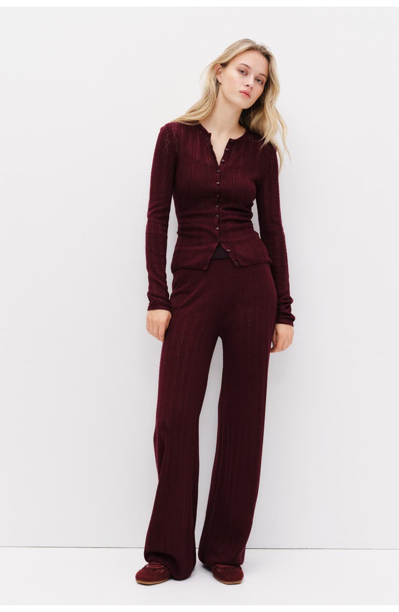 H&M Pointelle-knit Trousers, Alternate, color, Burgundy