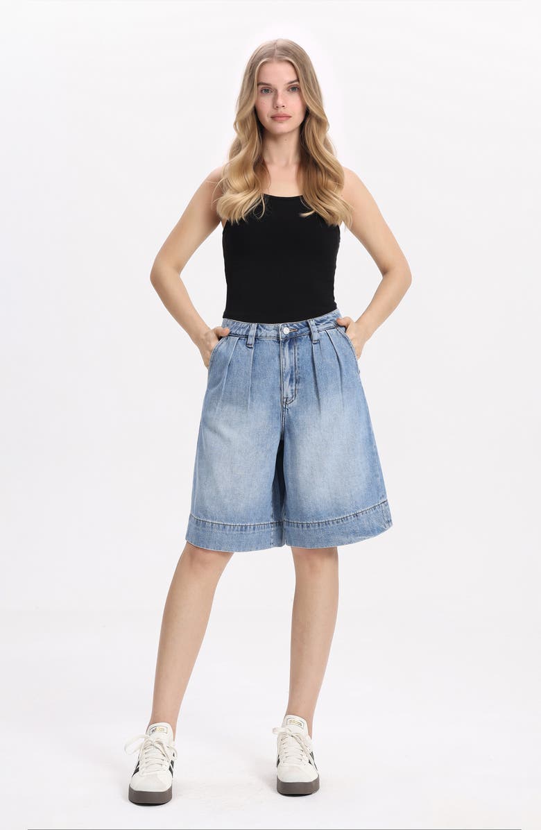 Bayeas Pleated High Waist Denim Bermuda Shorts, Alternate, color, 