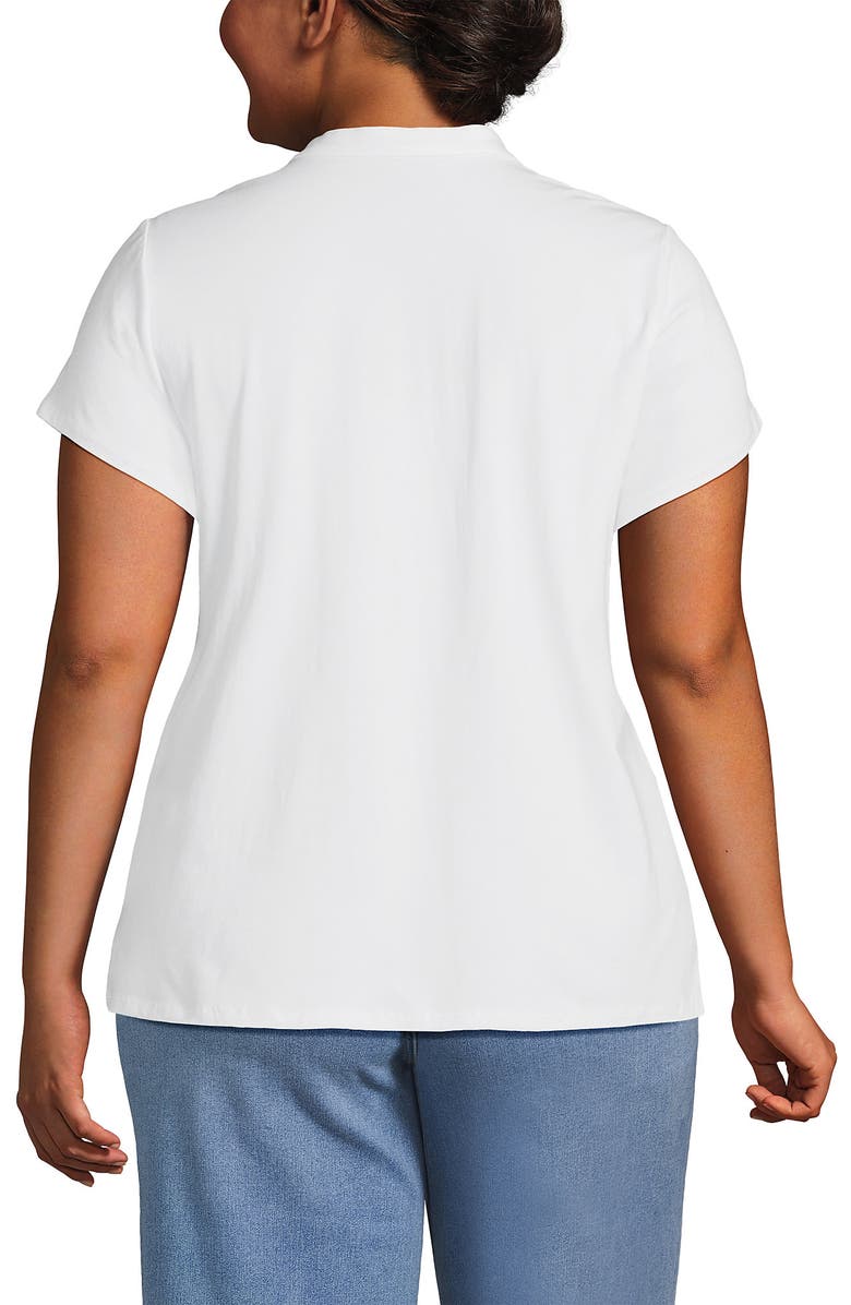 Lands' End Plus Size Lightweight Jersey Button Pintuck Top, Alternate, color, White