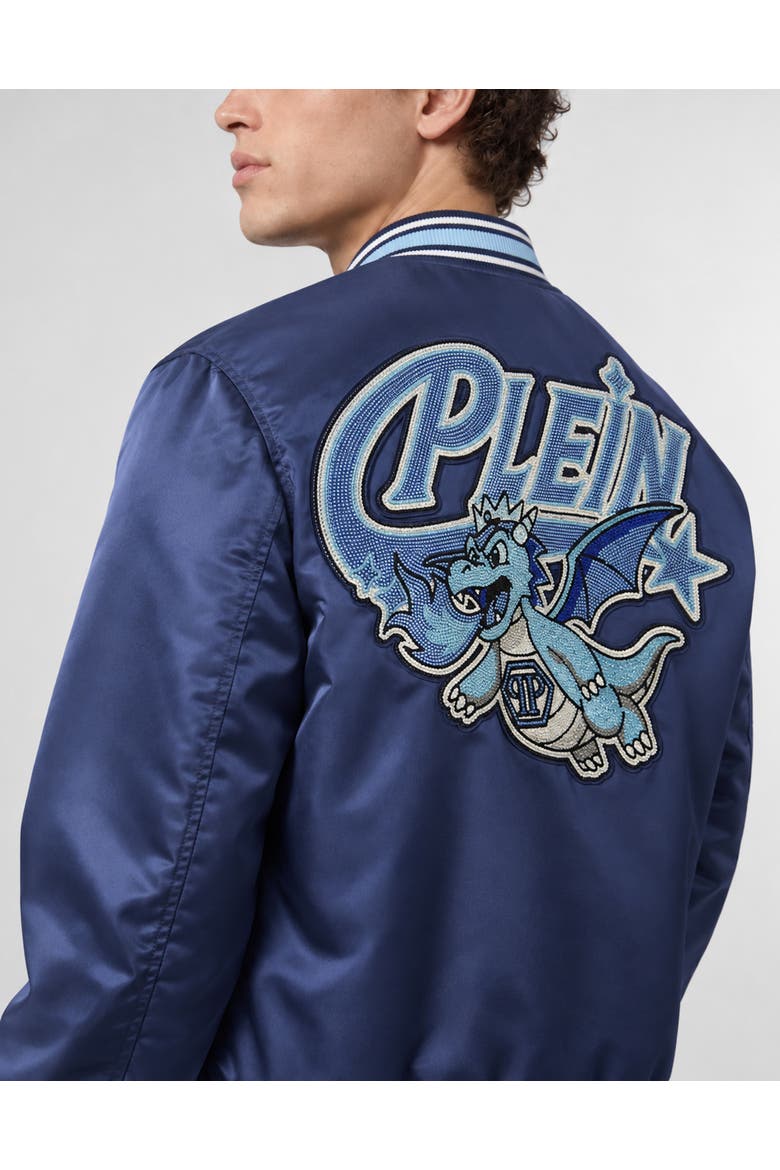 Satin Bomber Plein Dragon Stones Men, Alternate, color, navy
