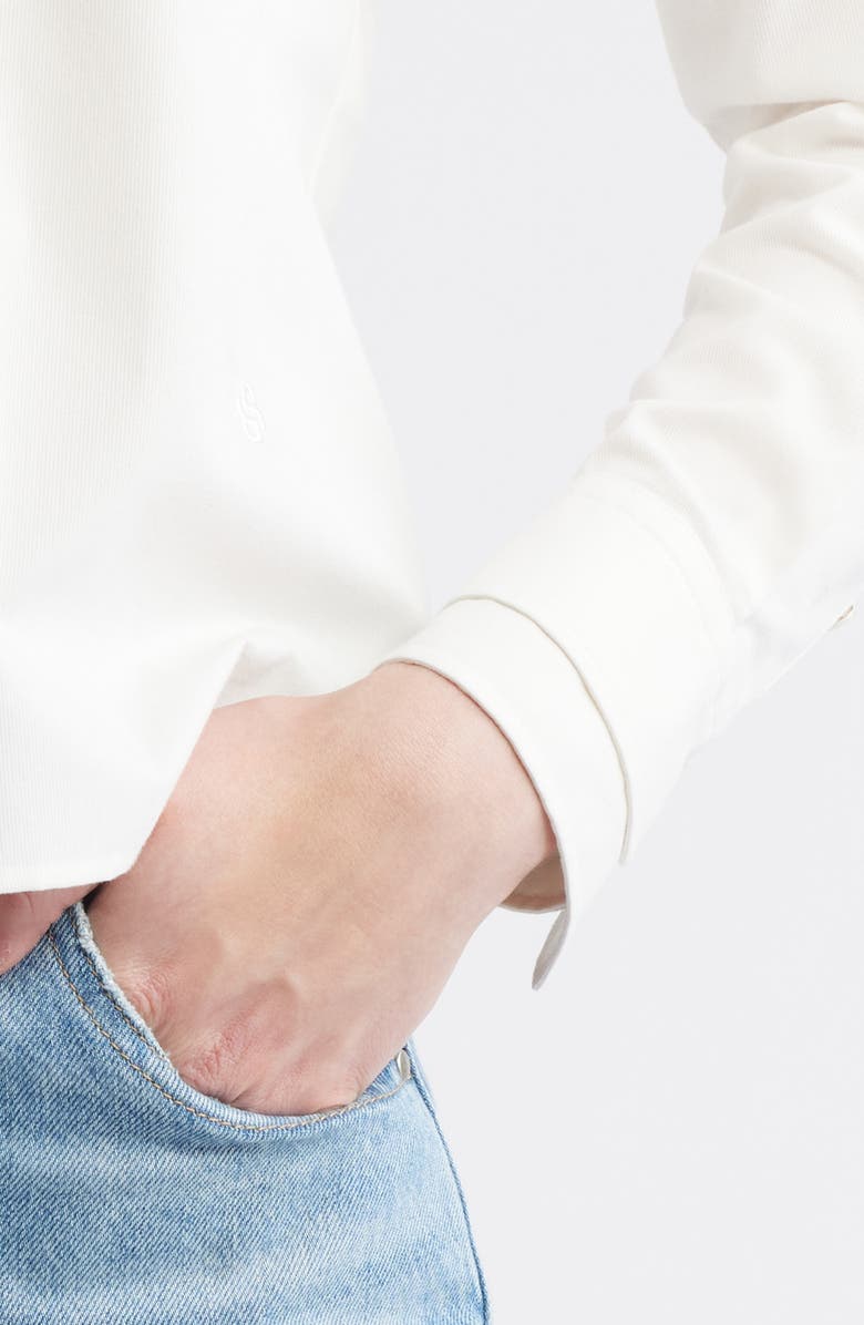 BOSS Bertyna Monday Cotton Band Collar Button-Up Shirt, Alternate, color, Soft Cream