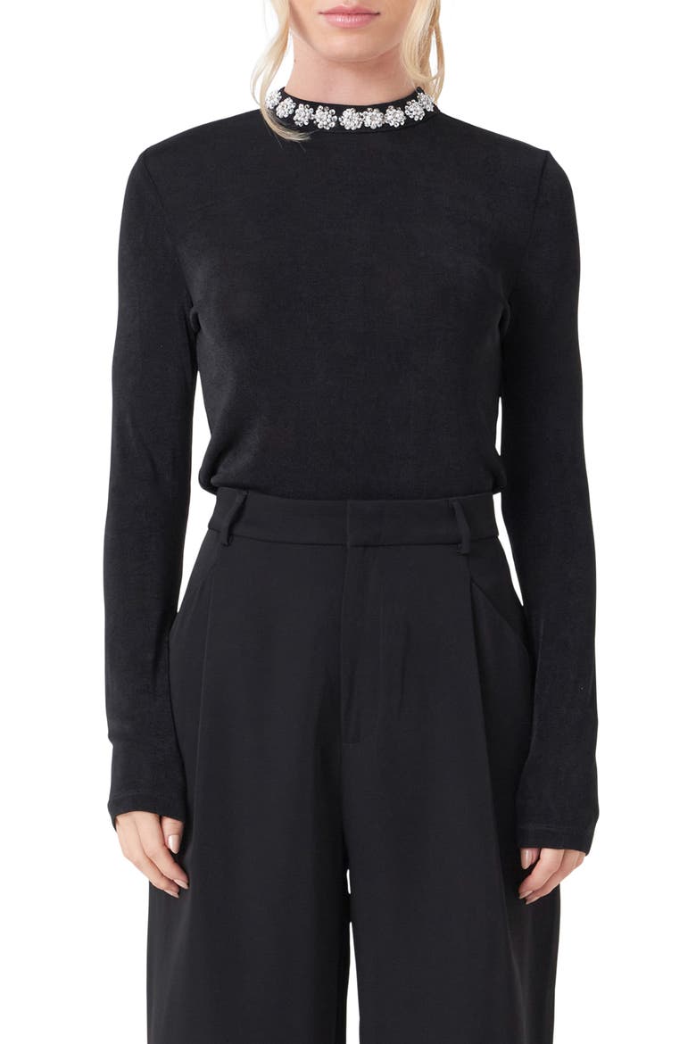 Embellished Slub Top, Main, color, BLACK