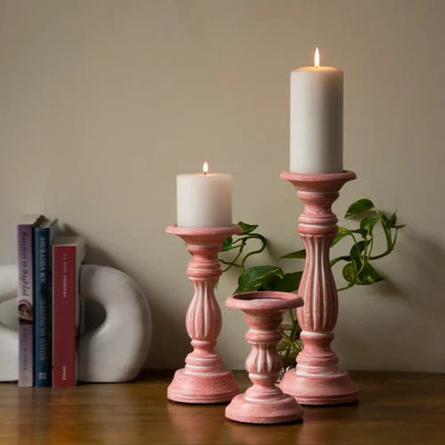 Mela Artisans Rosé Reverie Pillar Candleholder Set In Pink