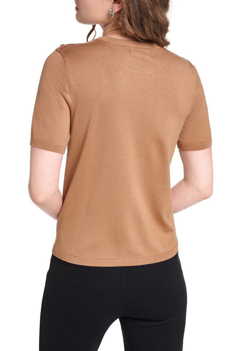 K Short Sleeve Sweater with Shoulder Buttons, Alternate, color, SEPIA