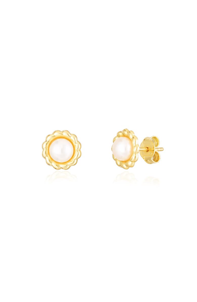 The Lovery Fine Jewelry Pearl Flower Stud Earrings, Main, color, Pearl