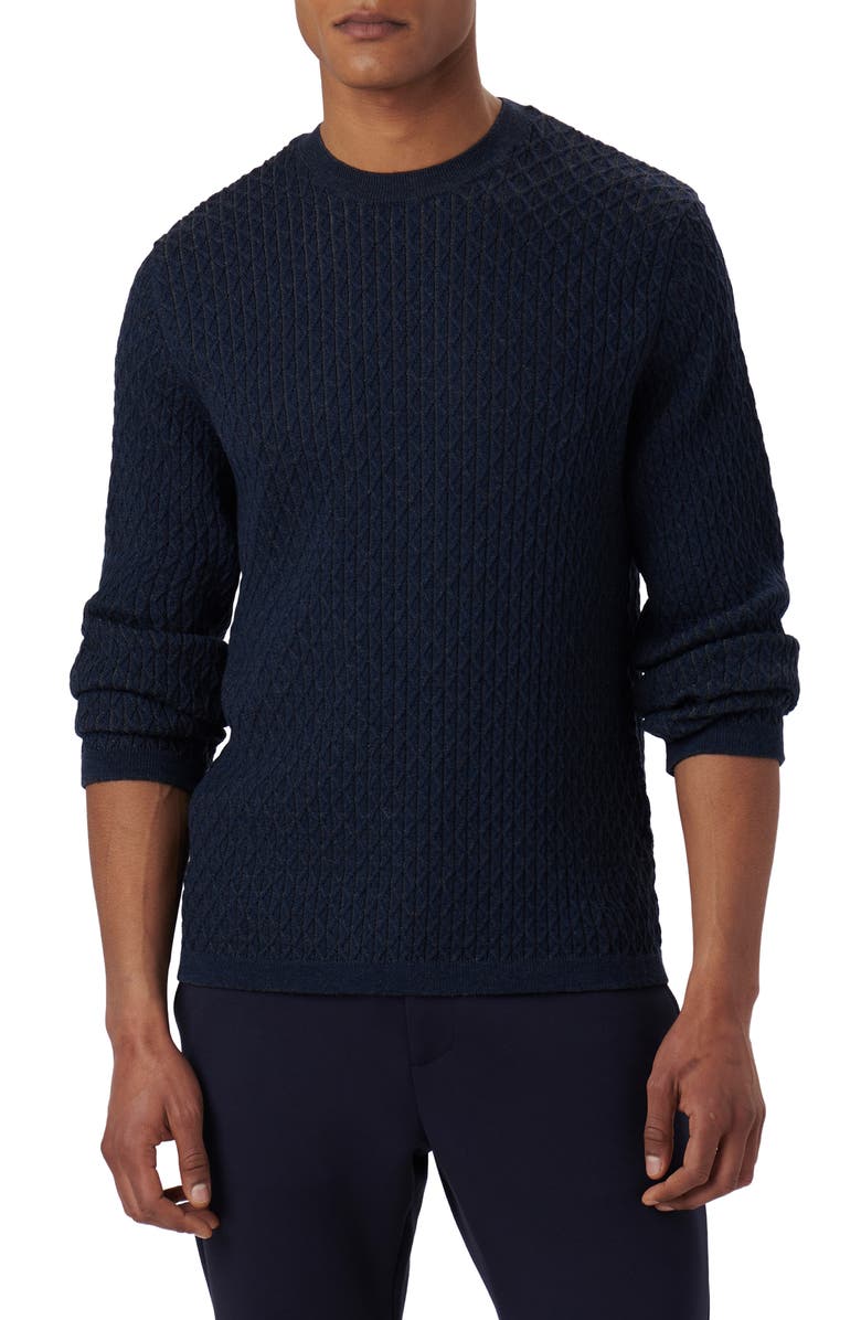 Bugatchi Merino Wool Diamond Stitch Sweater, Main, color, Navy