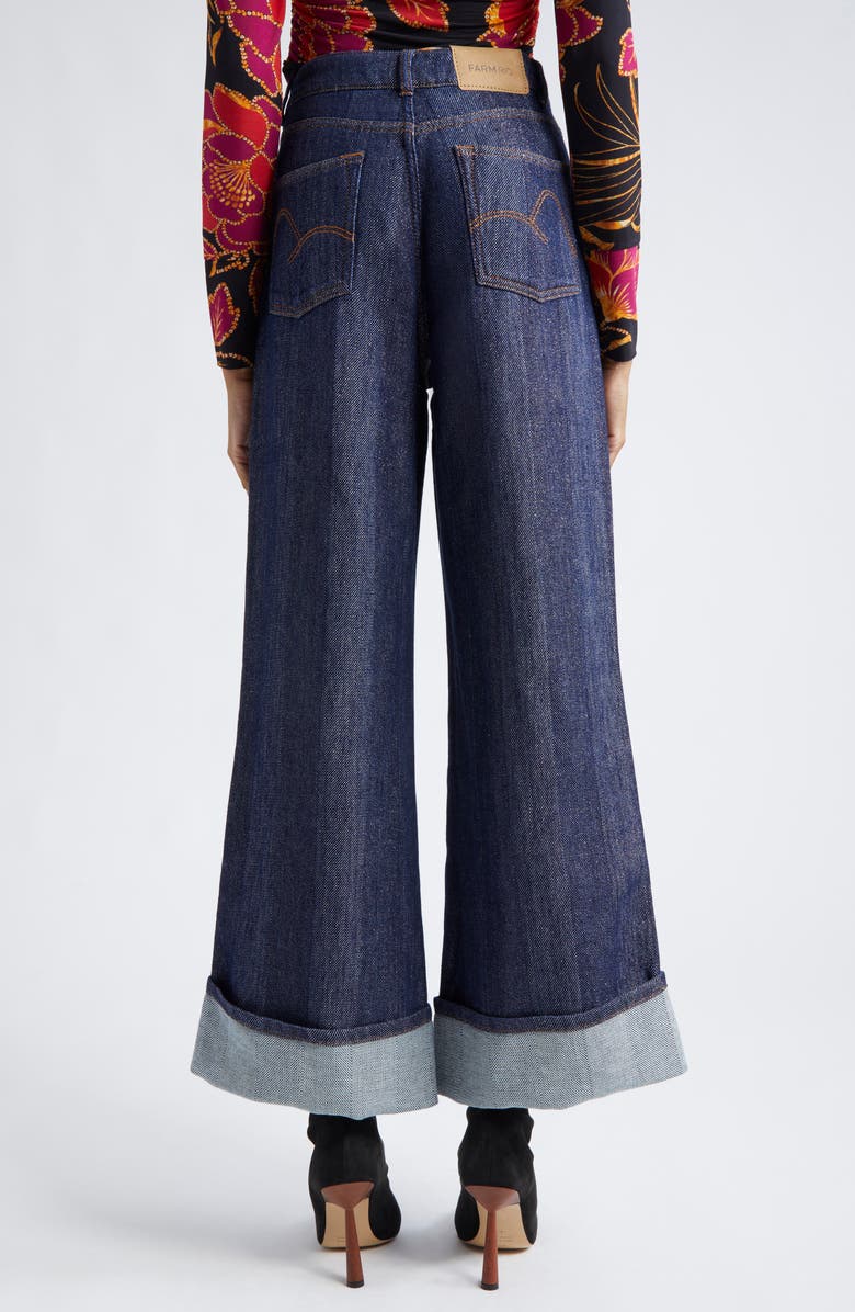 FARM Rio Denim Shine High Waist Cuffed Wide Leg Jeans, Alternate, color, Denim