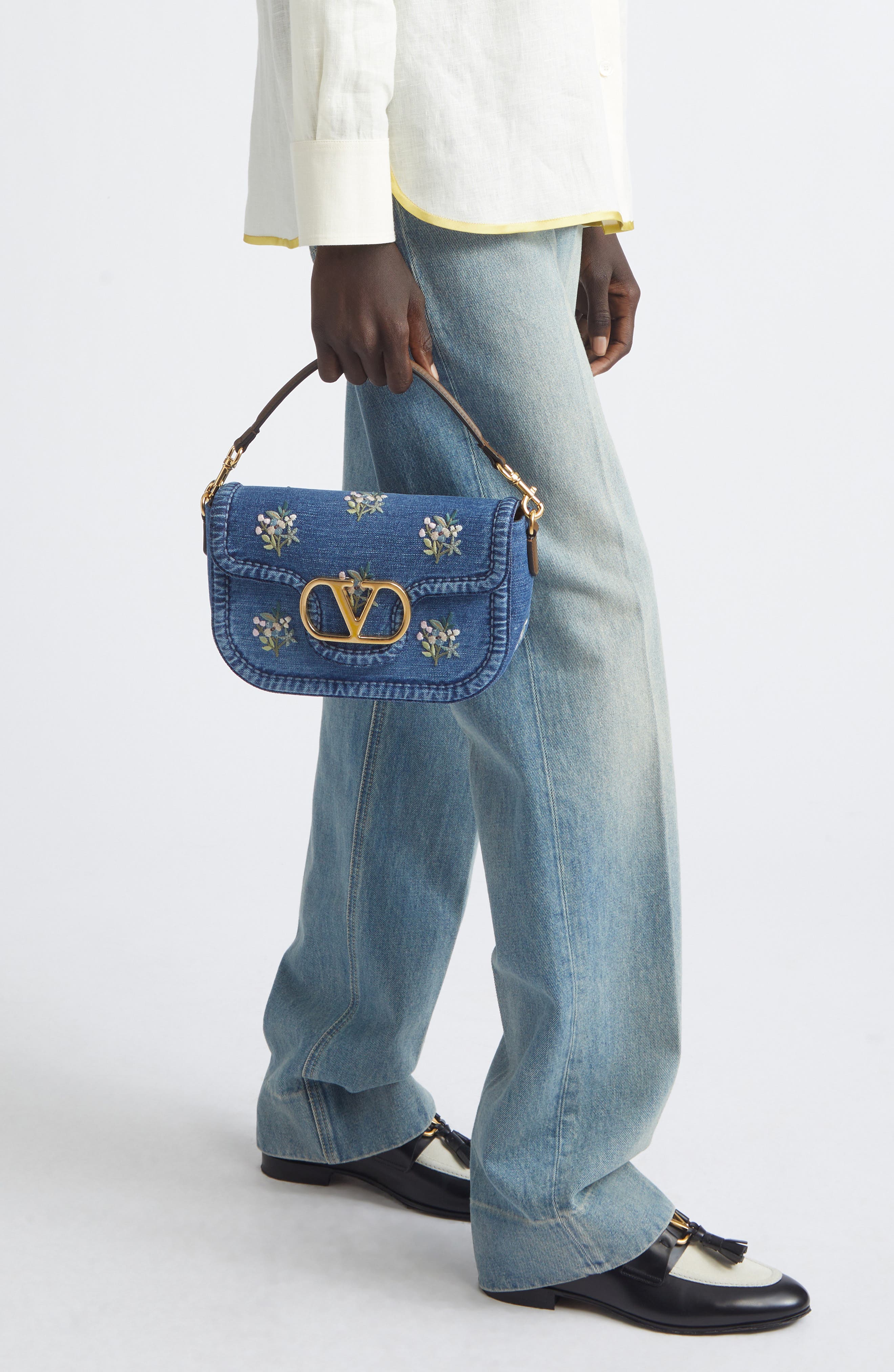 Valentino Garavani Alltime Denim Shoulder Bag, Alternate, color, Blue Multi
