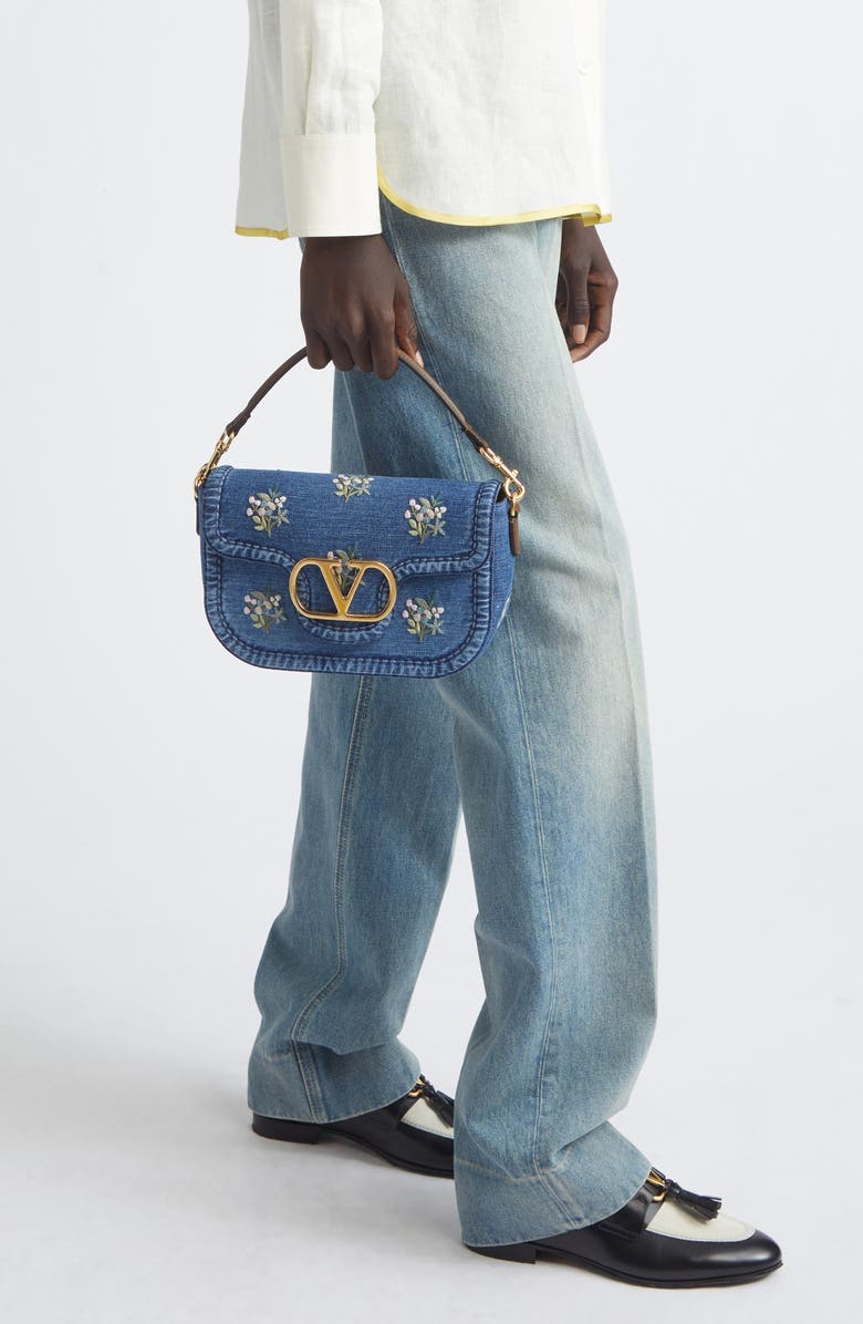 Valentino Garavani Alltime Denim Shoulder Bag, Alternate, color, Blue Multi