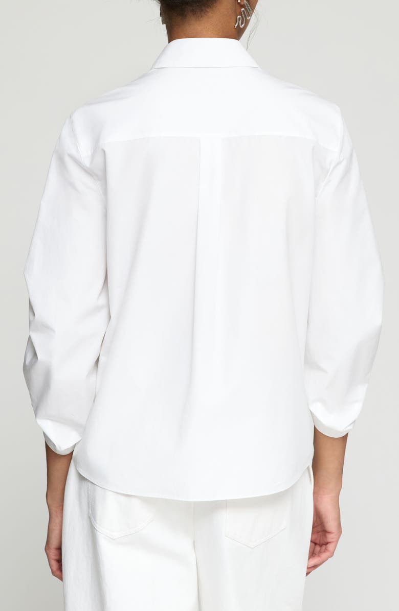 Lafayette 148 New York Ruched Sleeve Cotton Poplin Button-Up Shirt, Alternate, color, White