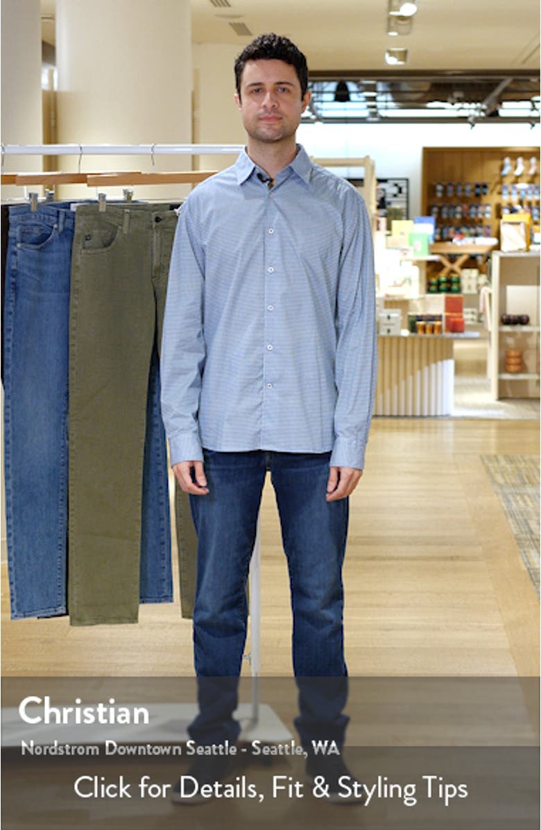 Drury Trim Fit Microgeometric Print Stretch Cotton Button-Up Shirt, sales video thumbnail