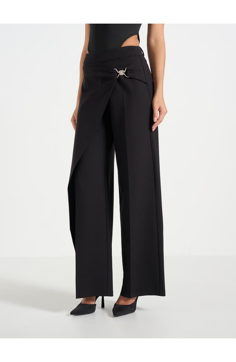 Manière De Voir Beryl Wrap Front Tailored Trousers With Hardware Detail, Main, color, Black