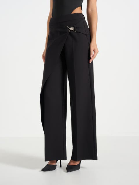 Beryl Wrap Front Tailored Trousers With Hardware Detail