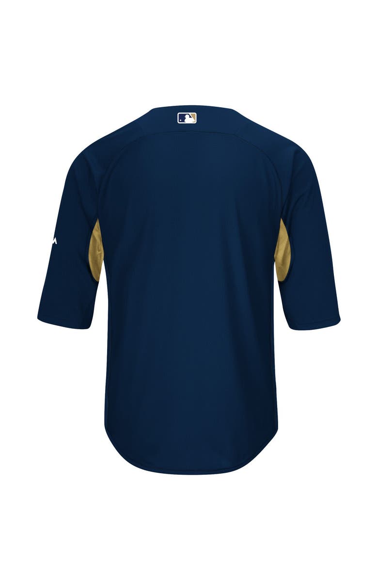 MAJESTIC Men's Majestic Navy/Gold Milwaukee Brewers Authentic Collection On-Field 3/4-Sleeve Batting Practice Jersey, Alternate, color, Navy