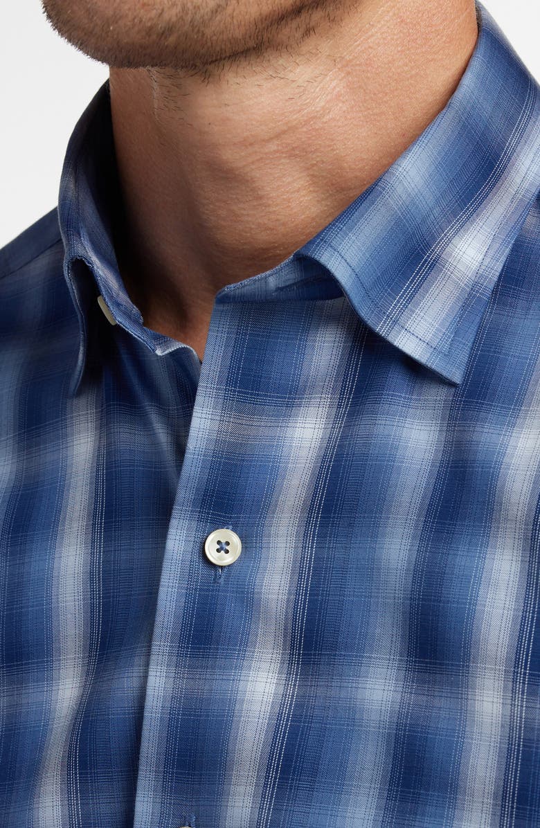 David Donahue Ombré Plaid Cotton Twill Button-Down Shirt, Alternate, color, Navy/ Blue