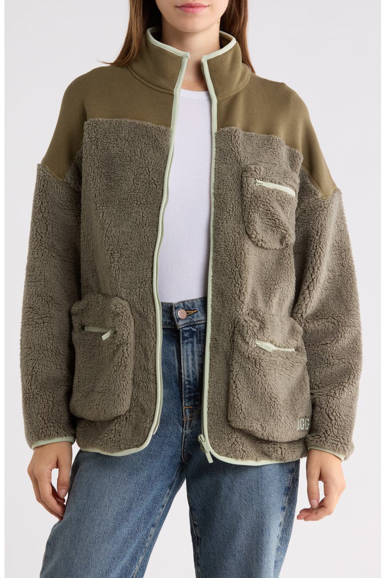 Nyisha UGGFluff Jacket, Alternate, color, MOSS GREEN