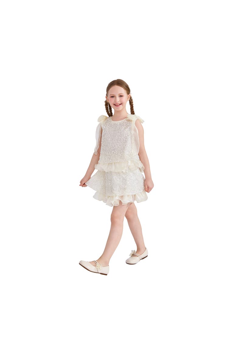 Althea Glitter Ruffle Skirt Set, Alternate, color, Ivory