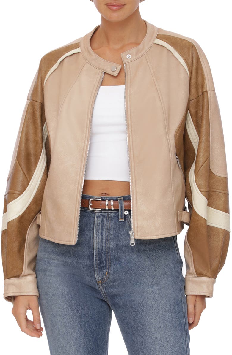 Avec Les Filles Faux Leather Racing Jacket, Alternate, color,