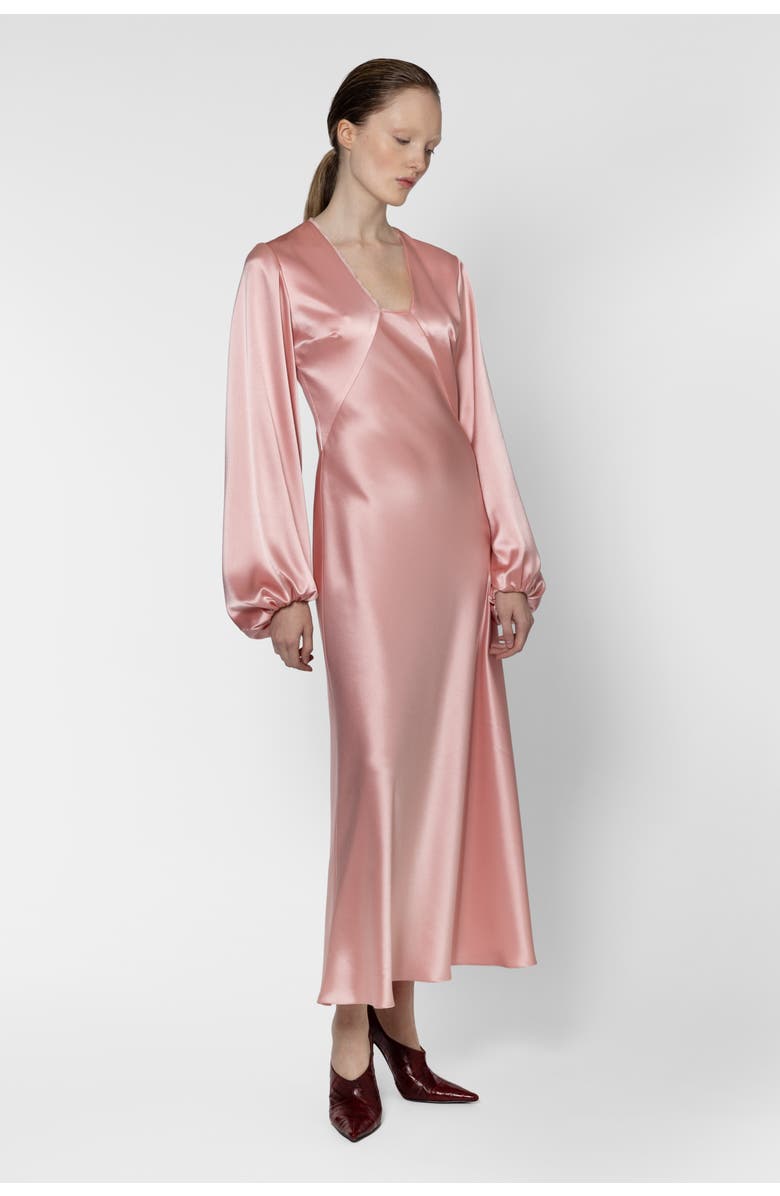 Roksanda Amori Long Sleeve Satin Midi Dress, Alternate, color, Rose Clair