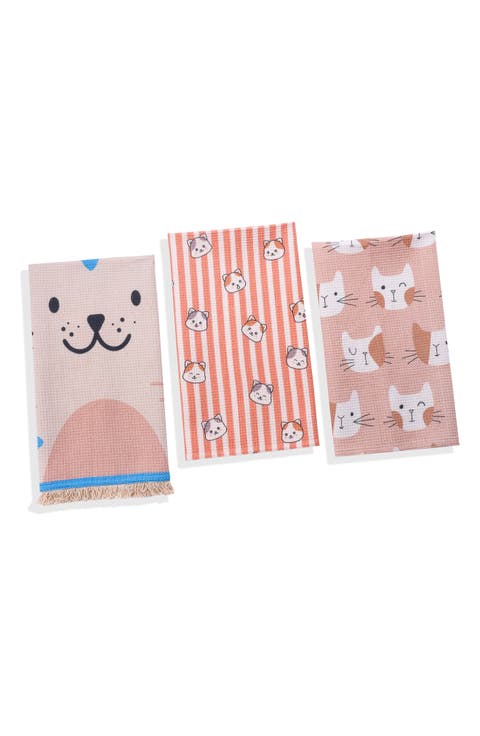 Feline Chic Set of 3 Cotton Waffle Kitchen Towels