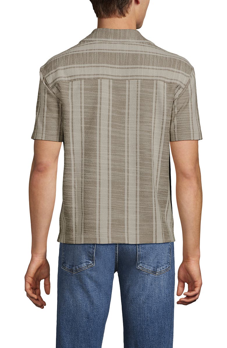 Lands' End Short Sleeve Textured Jacquard Camp Collar Shirt - Set Top, Alternate, color, Toasted Rye Stripe