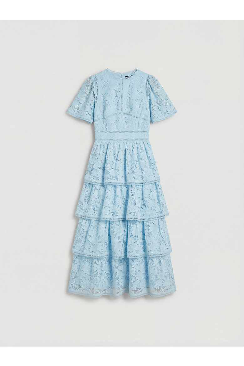 Petite Flutter Sleeve Tiered Midi Dress, Alternate, color, Pale Blue