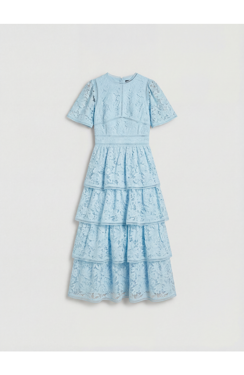 Coast Petite Flutter Sleeve Tiered Midi Dress, Alternate, color, Pale Blue