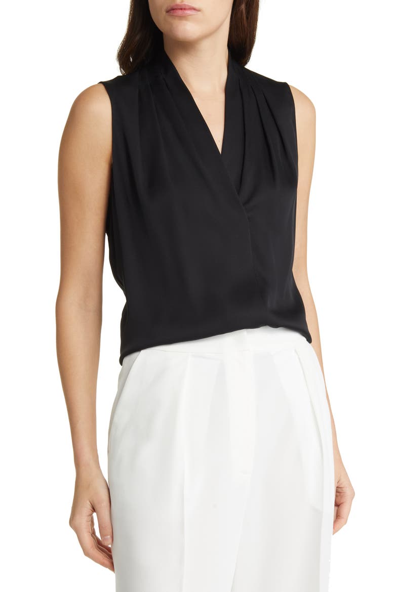 'Mila' Sleeveless Stretch Silk Blouse, Main, color, BLACK