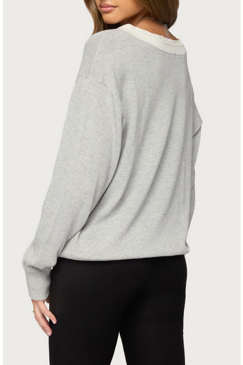 Marie Lace Trim V-Neck Sweater, Alternate, color, GRAY-MELANGE