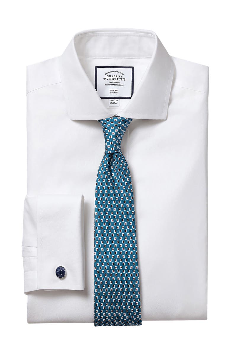 Charles Tyrwhitt Non-Iron Twill Cutaway Slim Fit Shirt Double Cuff, Alternate, color, White