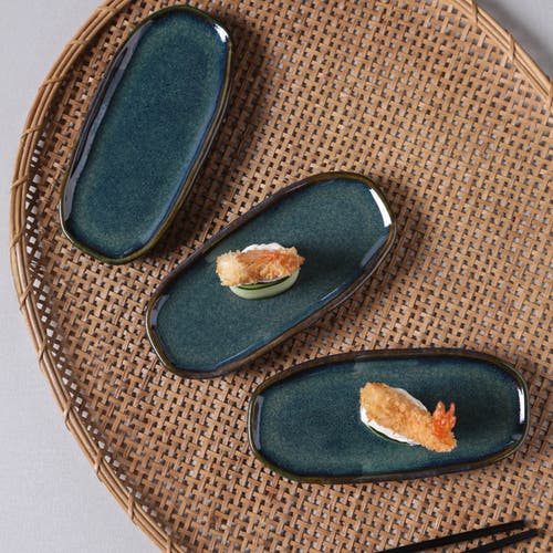 Porto Brasil Shallow Organic Oval Platter Mini Set Of 4 In Blue