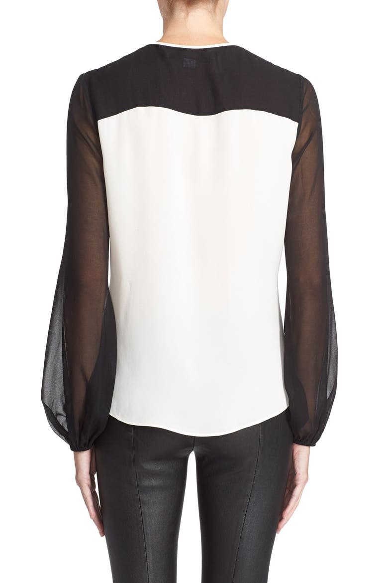 'Nikki' Silk Top, Alternate, color, IVORY/ BLACK