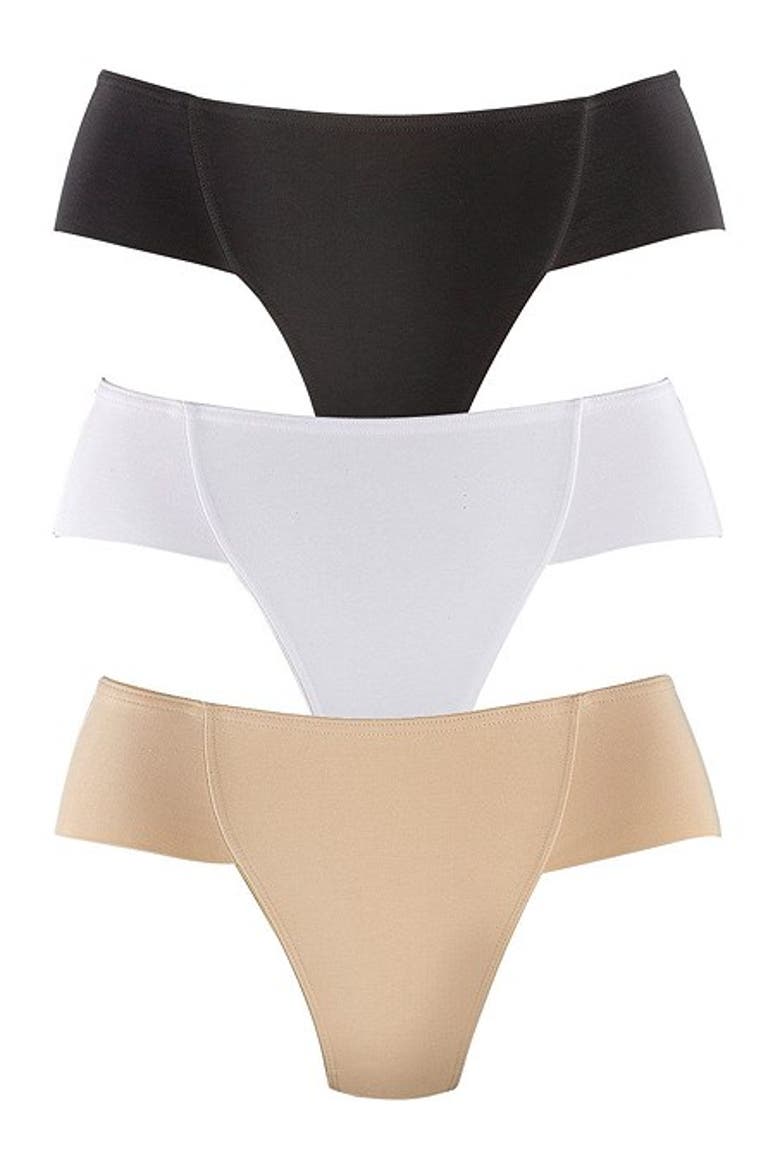Women's 3 Pk Control Thongs, Main, color, Tan & Black & White