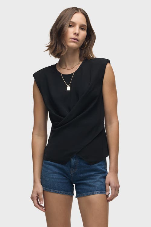 Hudson Jeans Shoudler Padded Wrap Sleeveless Tee In Black