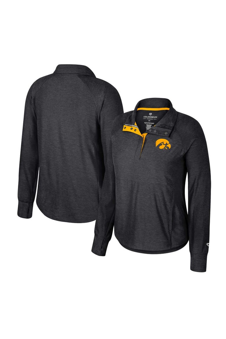 Women's Colosseum Black Iowa Hawkeyes Cressida Raglan Half-Snap Top, Alternate, color, Black