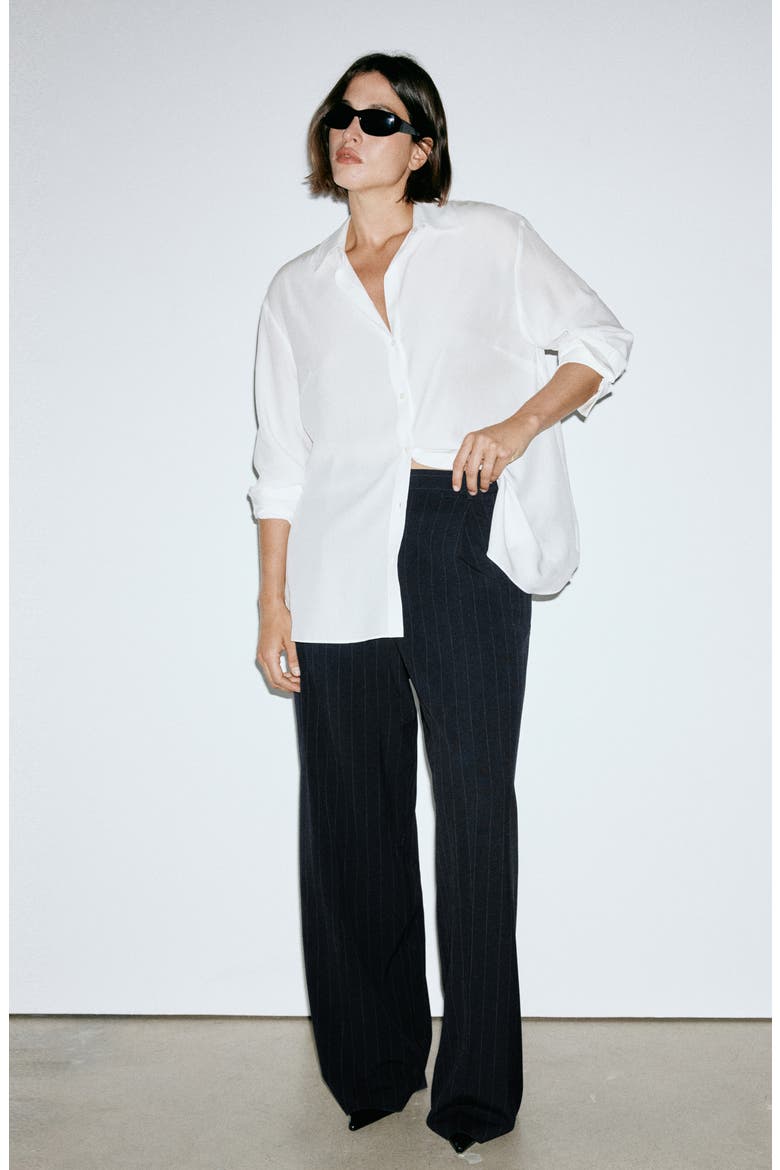Pinstripe Pleated Pants, Alternate, color, NAVY