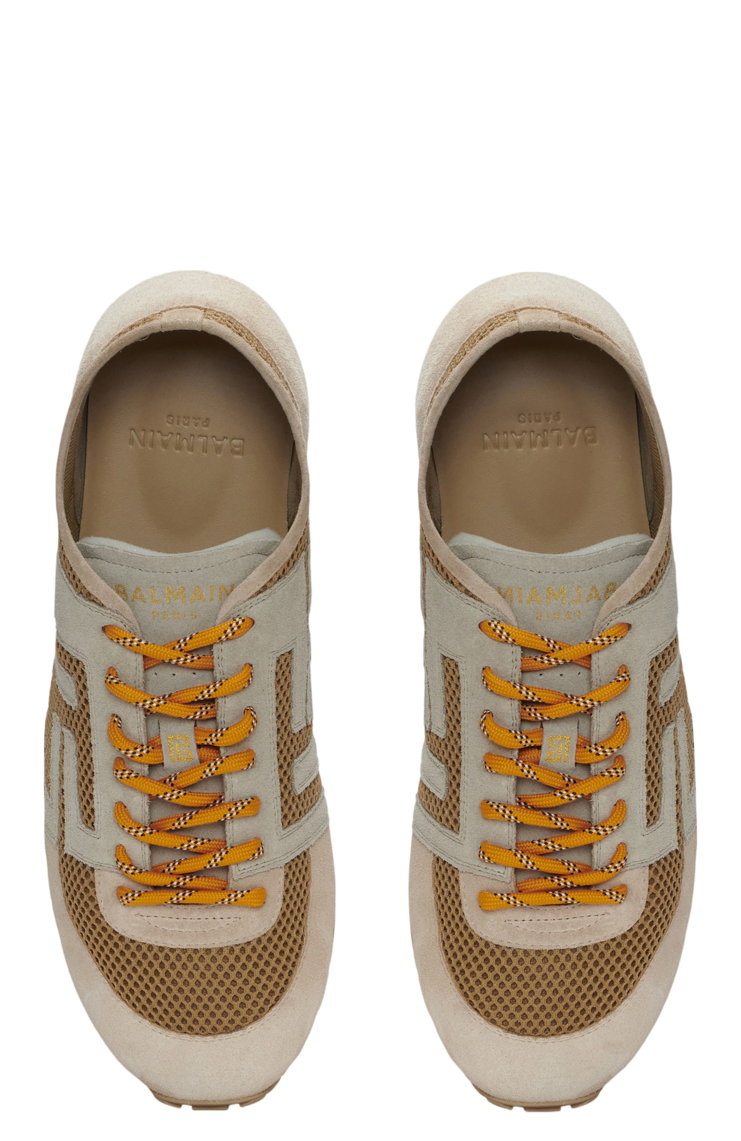 Balmain Racer 45 trainers in mesh and suede leather, Alternate, color, Beige