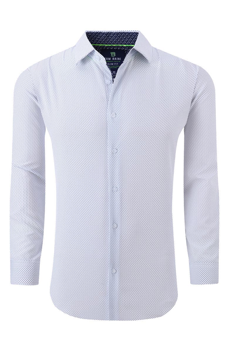 TOM BAINE Regular Fit Performance Stretch Long Sleeve Button Front Shirt, Alternate, color, White