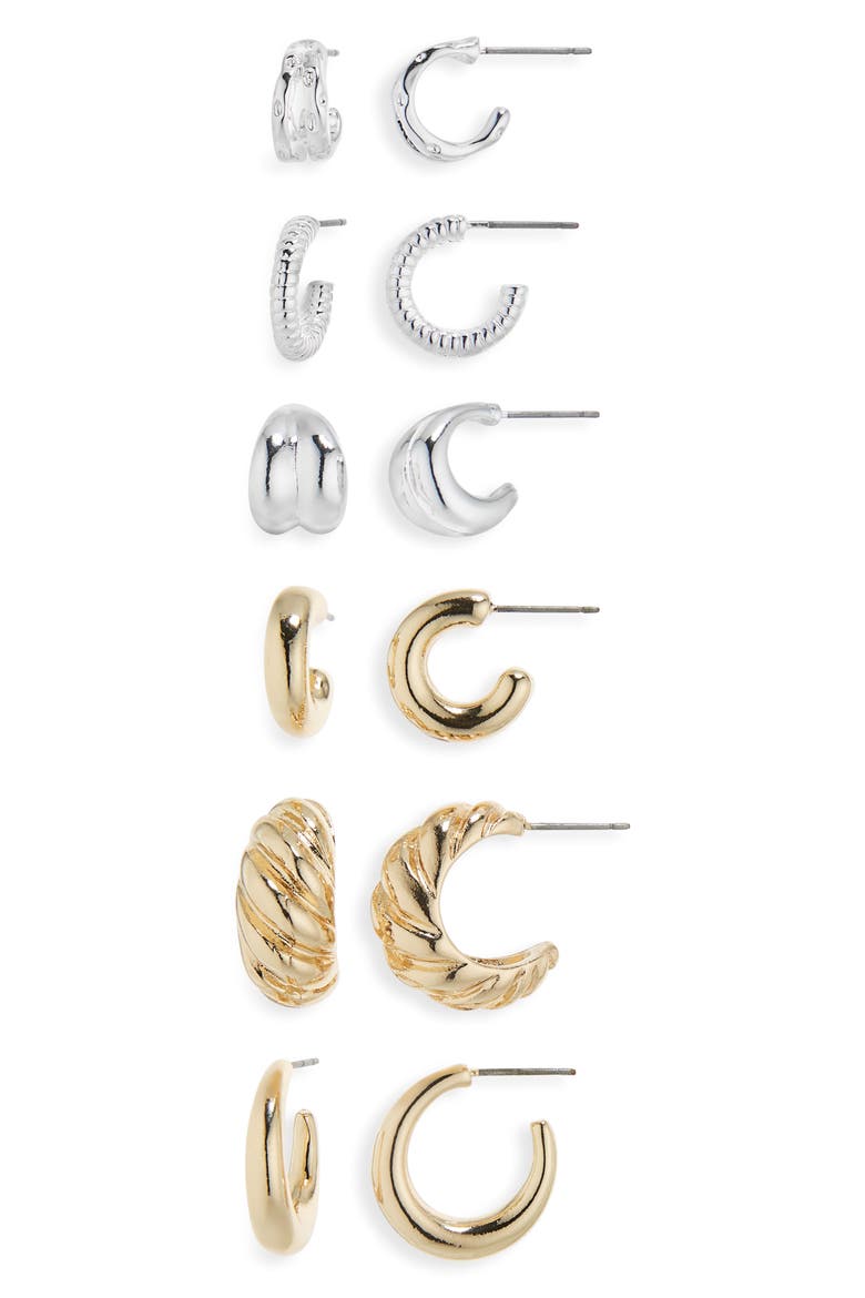 Set of 6 Hoop Earrings, Main, color, GOLD- SILVER