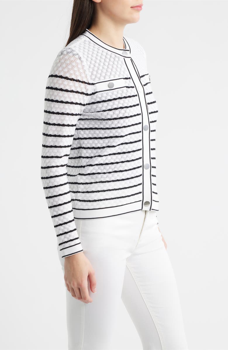 Anne Klein Stripe Stitch Detail Cardigan, Alternate, color, Crspwht/ Anneblack