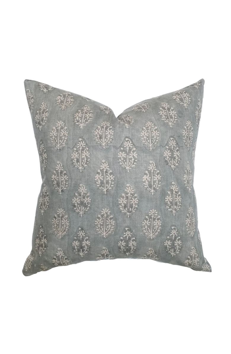 Linen & James Silas Muted Blue Floral Handblock Pillow Cover, Alternate, color, Dusty Blue