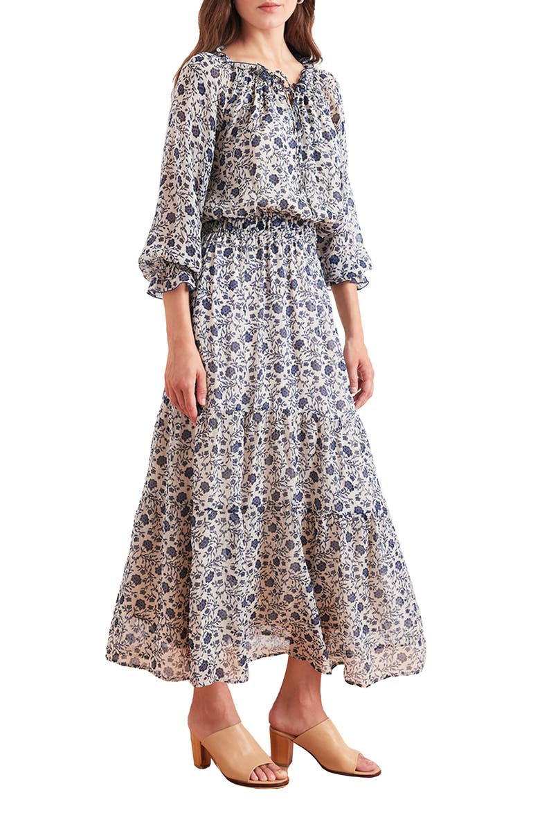 Paneros Clothing Tiered Esme Dress, Alternate, color, Sapphire Vines