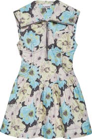 Ganni Floral Zip Front Organic Cotton Minidress
