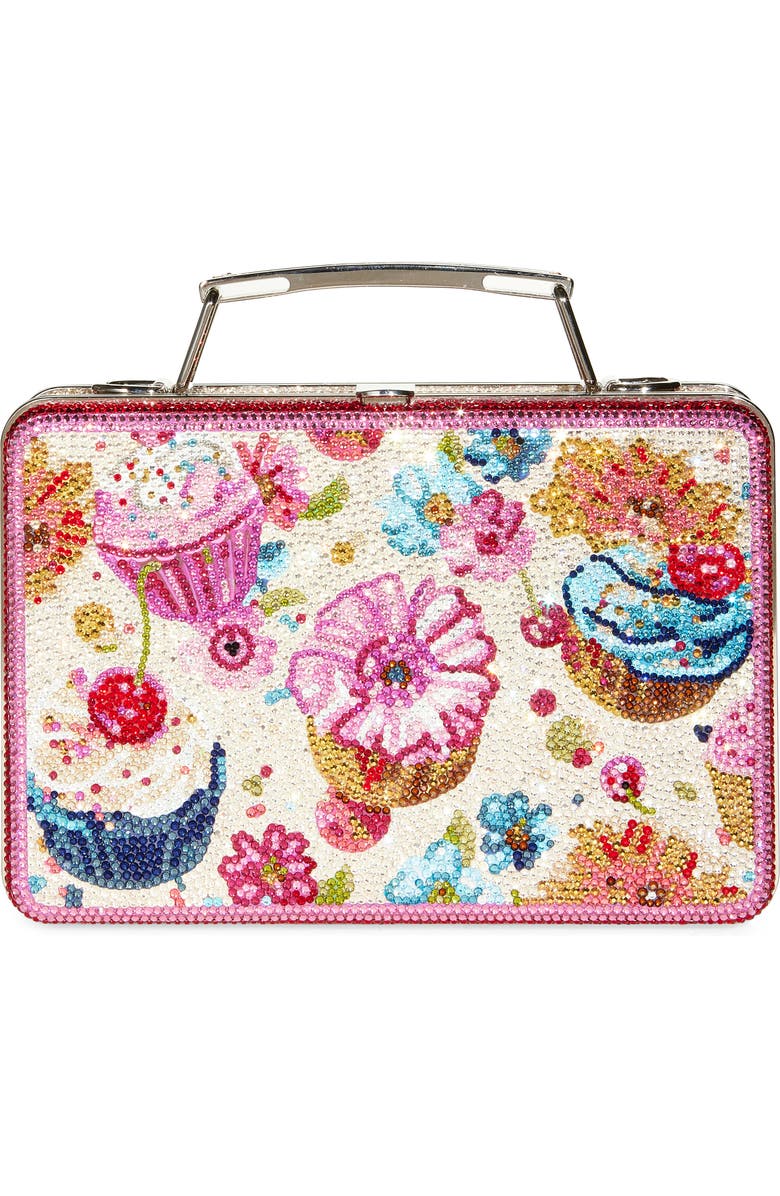 JUDITH LEIBER COUTURE Cupcakes Embellished Lunchbox Clutch, Main, color,