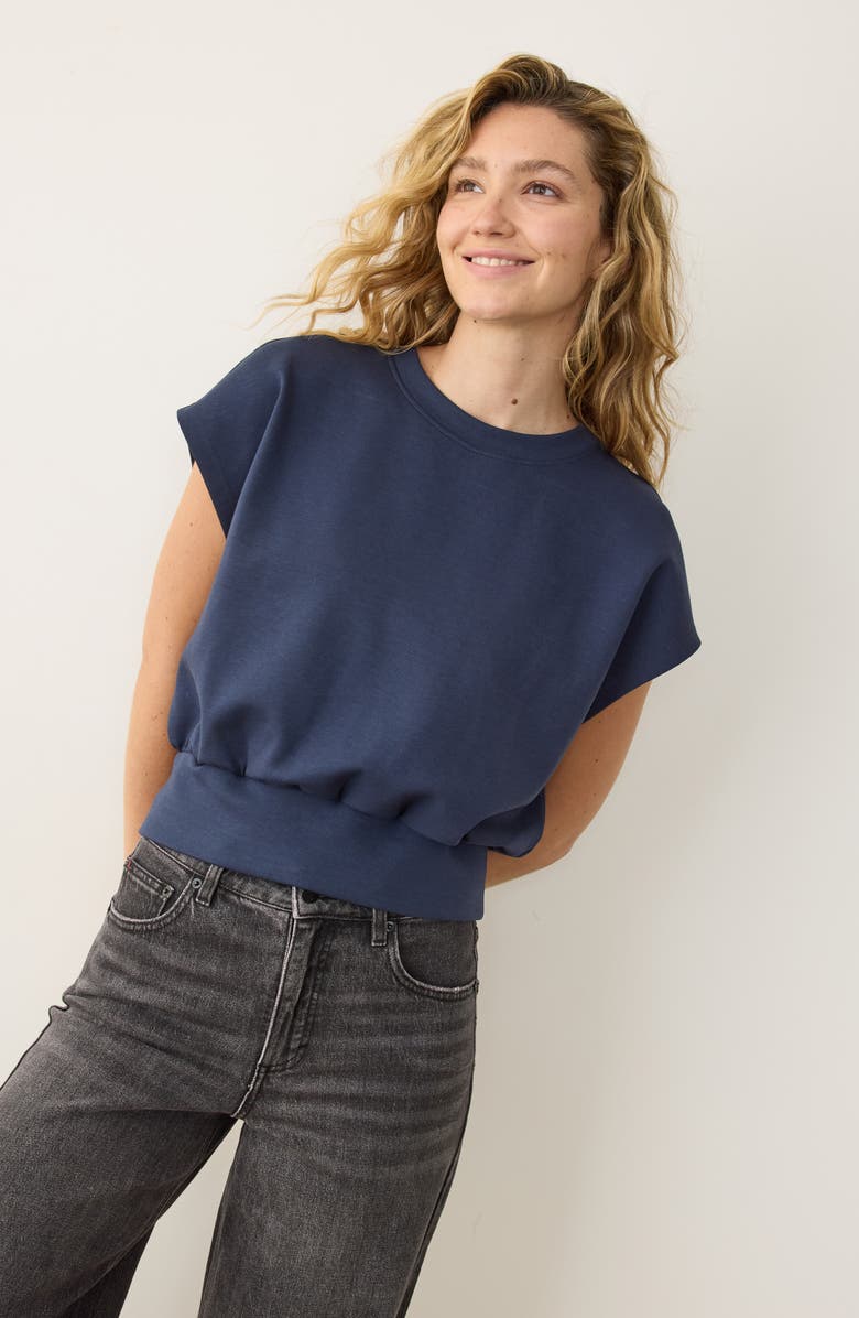 Marine Layer Nova Organic Cotton Blend Bubble Top, Alternate, color, Navy