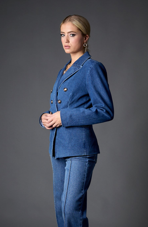 Blue Revival Blake Double Breasted Blazer In Medium Stonewash In Blue